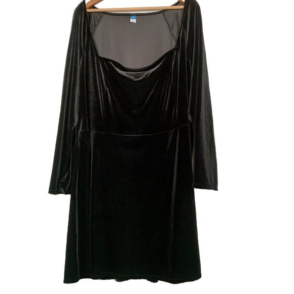 Old Navy Dress Plus Size 4X Flare Mini Black Jack Stretch Velour Long Sleeve New - Picture 1 of 16